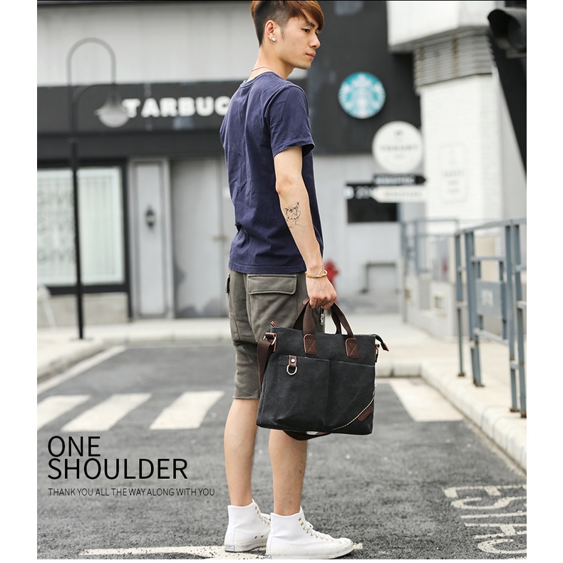 Túi Đeo Vai Bằng Vải Canvas Sức Chứa Lớn Phong Cách Mới Đơn Giản Hợp Thời Trang Doanh Nhân Dành Cho Nam