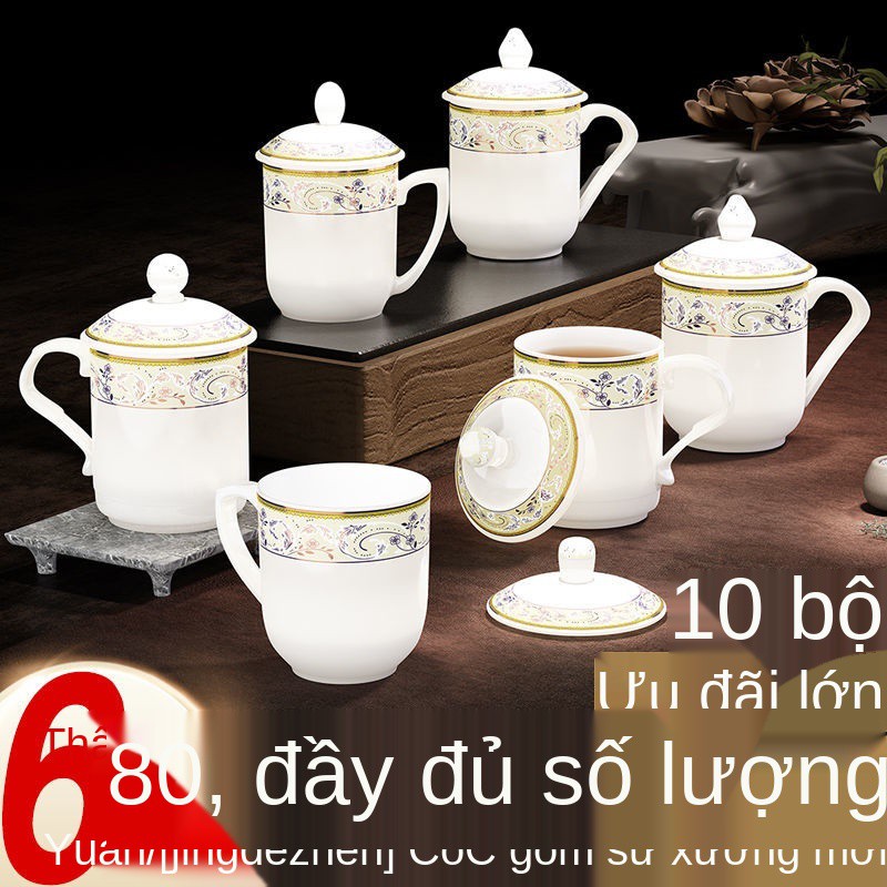 Tách gốm sứ Jingdezhen có nắp và tay cầm Phòng họp Khách sạn Văn Đánh dấu trà Tùy chỉnh