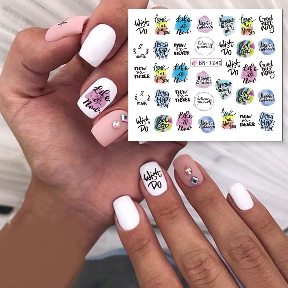 Miếng dán trang trí móng tay nghệ thuật họa tiết cô gái/ chữ cái 3D xinh xắn