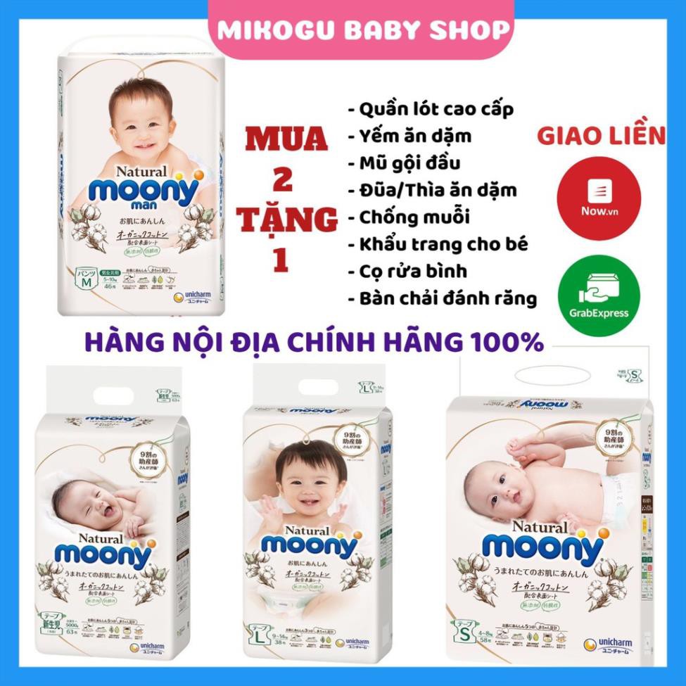 Bỉm Moony Natural FREESHIP Moony Natural Nội Địa Chính Hãng - Bỉm Moony Dán/Quần Đủ Size NB63/S58/M48/L36/XL32