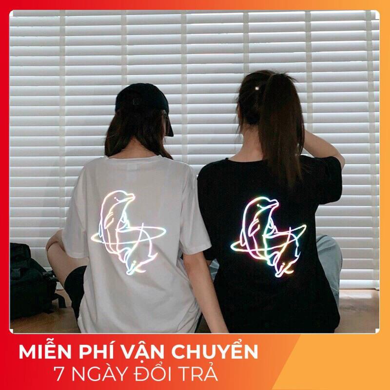 Áo thun tay lỡ phản quang phông Unisex nam nữ chất Premium Cotton oversize đến 75kg form rộng hình cá heo AP988