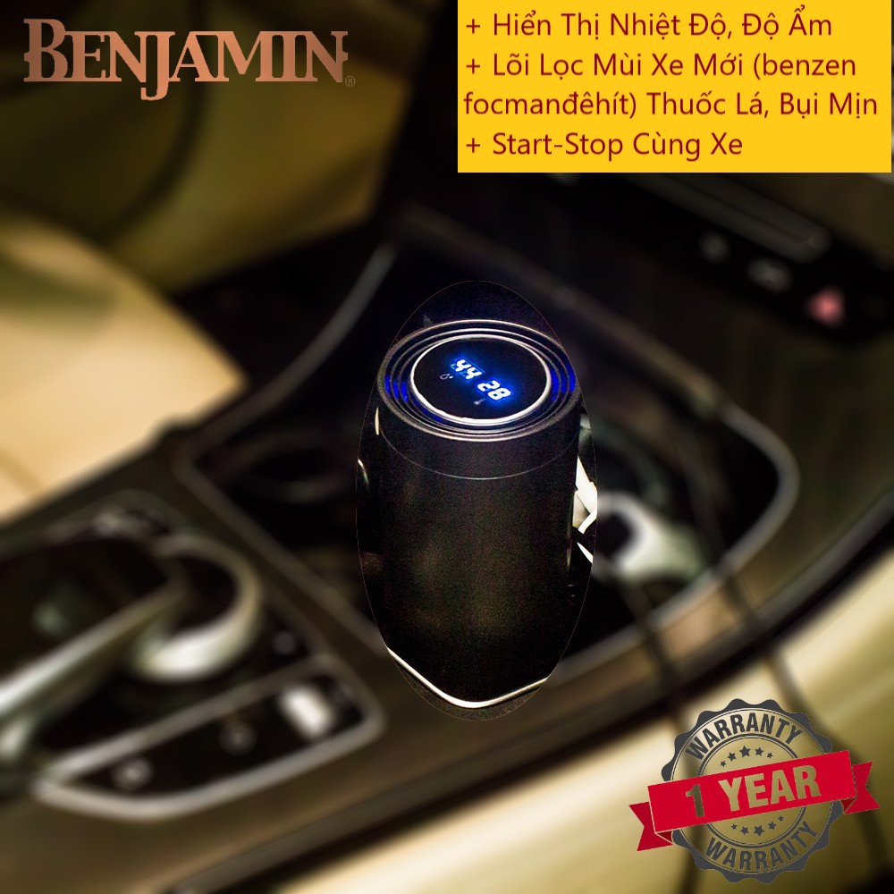 Máy Lọc Không Khí Ô Tô, Có Nhiệt Kế, Ẩm Kế, Lọc kép HEPA+ion âm Lọc Sạch Không Khí mịn PM2.5 Loại Bỏ Formaldehye Cho Xe