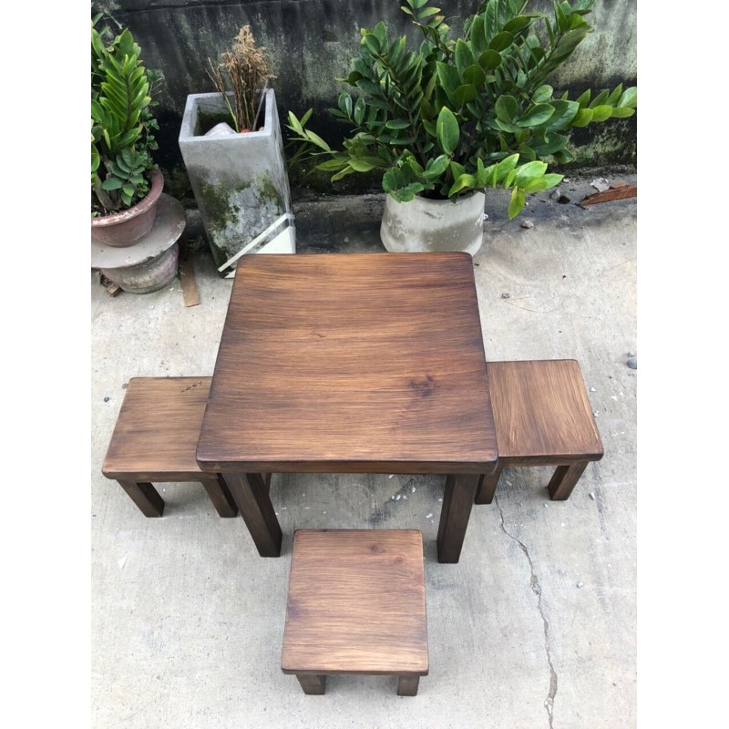 Bàn ghế gỗ thông cao cấp cho bếp hoặc phòng ăn phong cách vintage loại ngắn - Hàng gia công