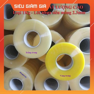 Băng dính loại 1 - lõi nhựa siêu mỏng 2.3mm - đủ 1Kg  băng keo dai Trắng - vàng (chọn đúng loại khi đặt hàng)
