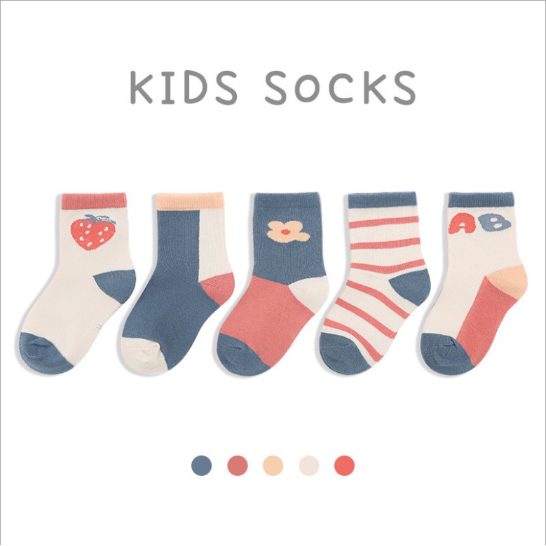 Set 5 Đôi Tất Cotton Thoáng Khí Phong Cách Nhật Bản Cho Bé