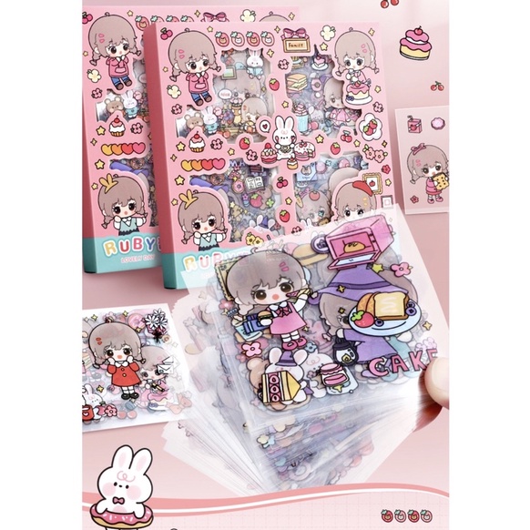 Hộp 100 tấm sticker dán cô gái dễ thương trang trí sổ tay, laptop, ốp điện thoại...