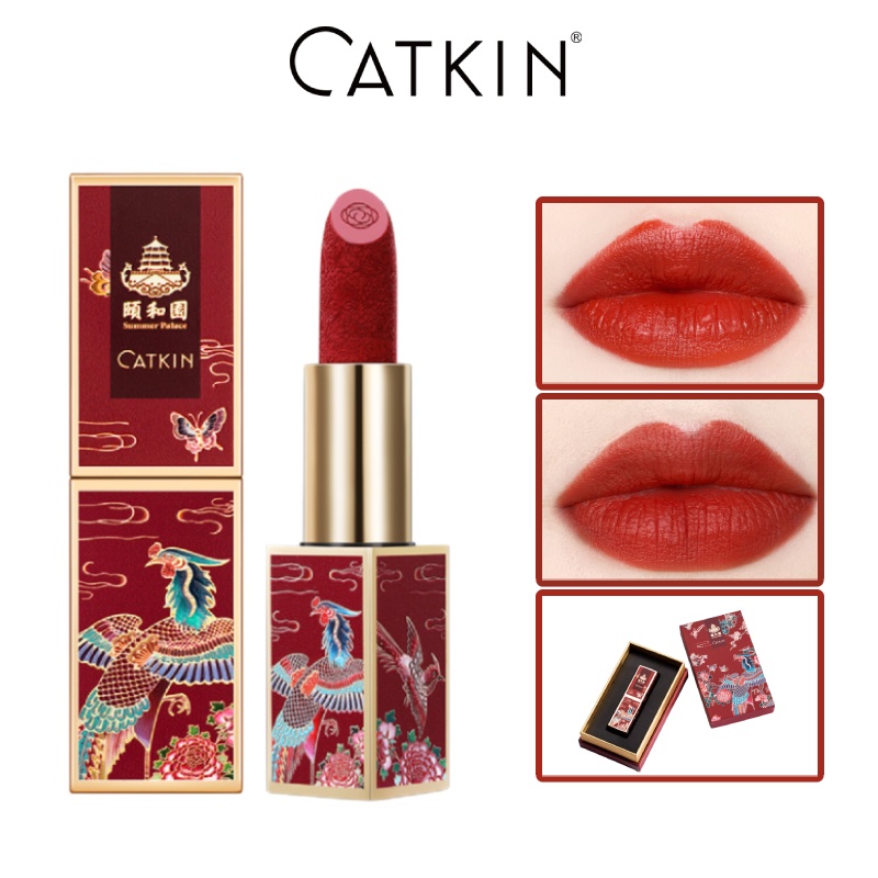 Son lì CATKIN Son môi trang điểm dưỡng ẩm lâu trôi thiết kế cung đình Trung Quốc quý phái Son kem lì 3.6g