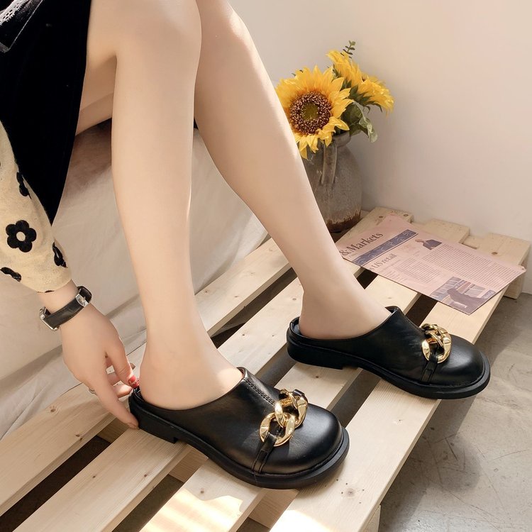 Fashionable Metal Button Wrap Comfortable Lazyshoes Sandals