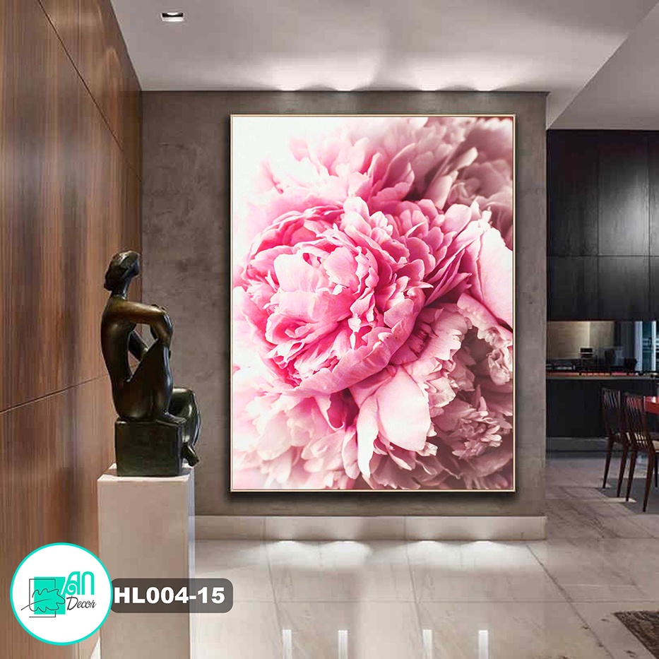Tranh canvas treo tường hoa peony hồng khổ dọc H15- 50 x70 cm