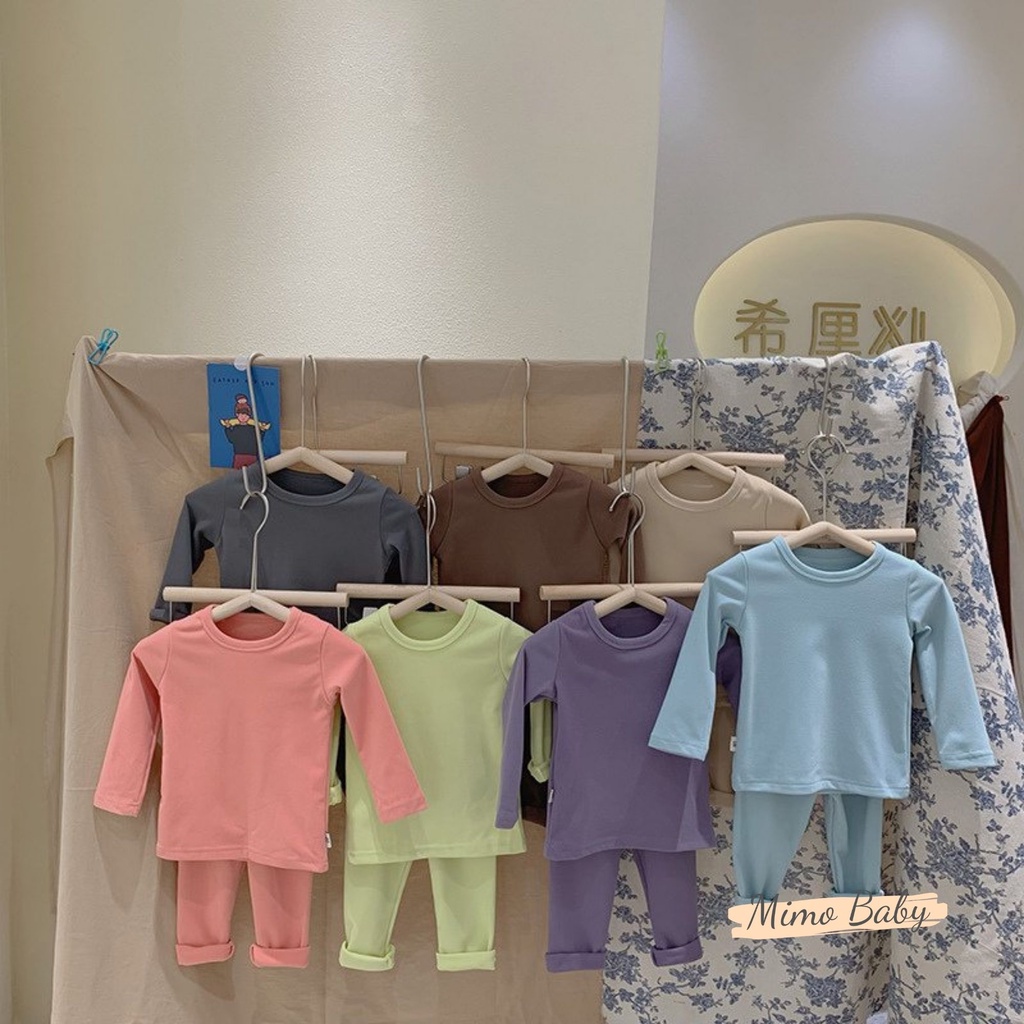 Bộ cotton nỉ giữ nhiệt cạp cao màu trơn basic cho bé Mimo Baby QA14