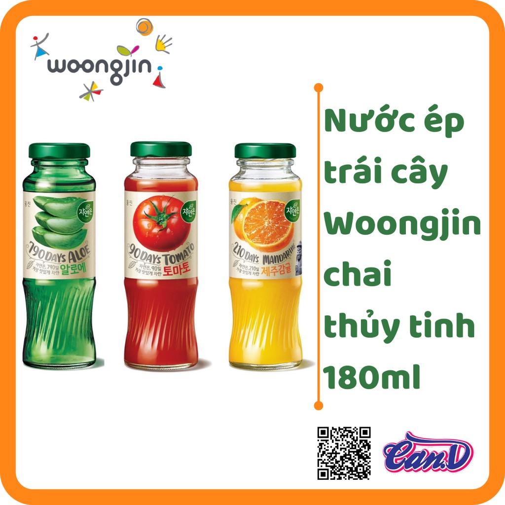 Nước ép trái cây Woongjin chai thủy tinh 180ml