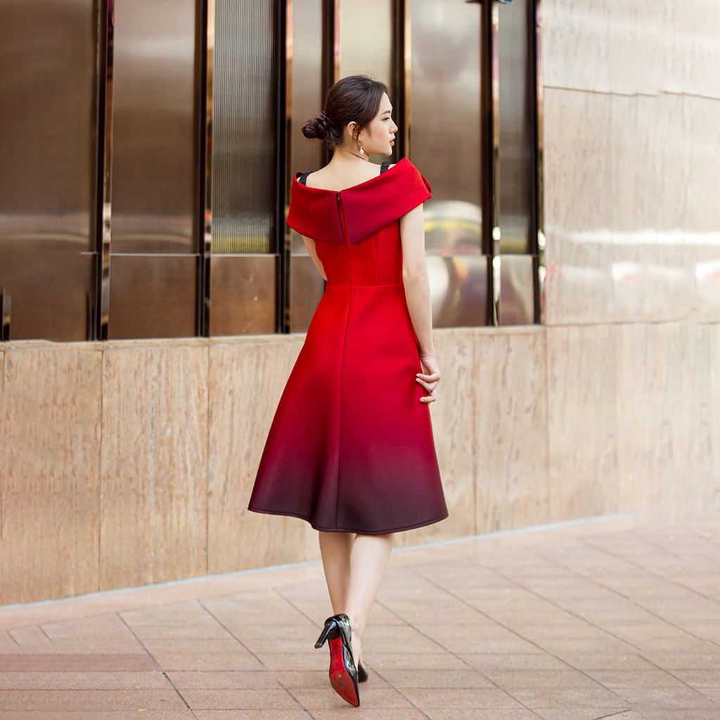 Đầm nữ dự tiệc dạng xòe thiết kế thời trang Eden bẹt vai cúp ngực sang trọng quyễn rũ nổi bật - D425 | BigBuy360 - bigbuy360.vn