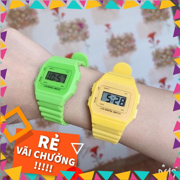 [RẺ VÃI CHƯỞNG] Đồng Hồ Điện Tử Thời Trang Nam Nữ Dây Nhựa Bền Chống Nước Màu Xanh Lá Cây F5 STORE DH0014 | BigBuy360 - bigbuy360.vn