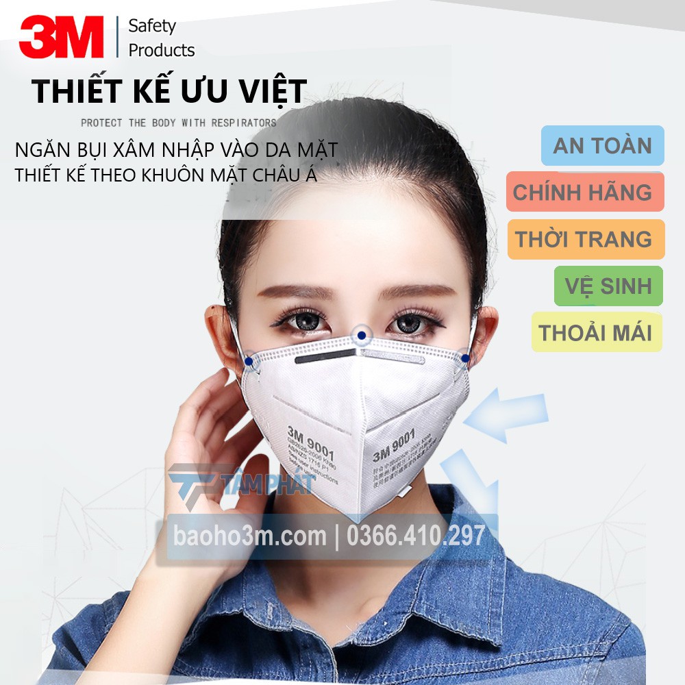 [CHÍNH HÃNG] COMBO 10 cái khẩu trang chống bụi 3M 9001 trắng - chống bụi PM2.5