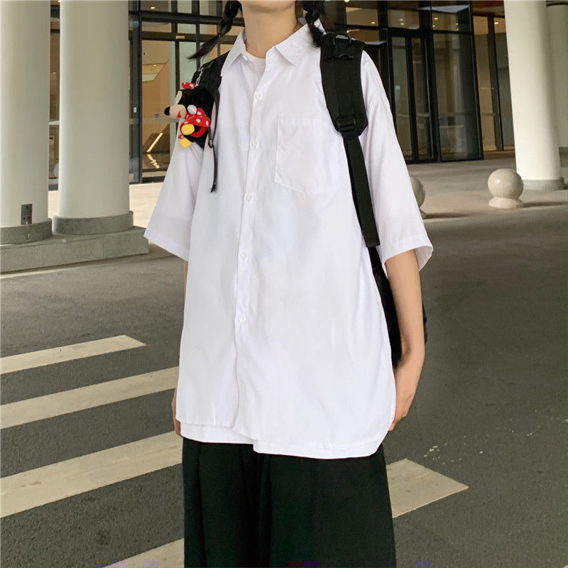 Áo Sơ Mi Tay Lửng Dáng Rộng Màu Sắc Đơn Giản Dễ Phối Đồ 19608