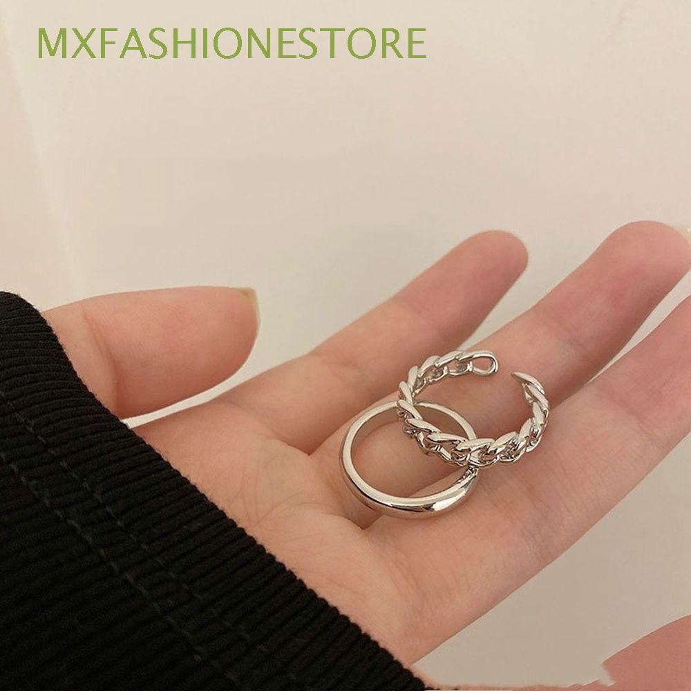 Set 2 Nhẫn Đeo Ngón Tay Dạng Chuỗi Xích Có Thể Điều Chỉnh Nhiều Màu Phong Cách Hip Hop Cổ Điển Thời Trang Cho Nữ