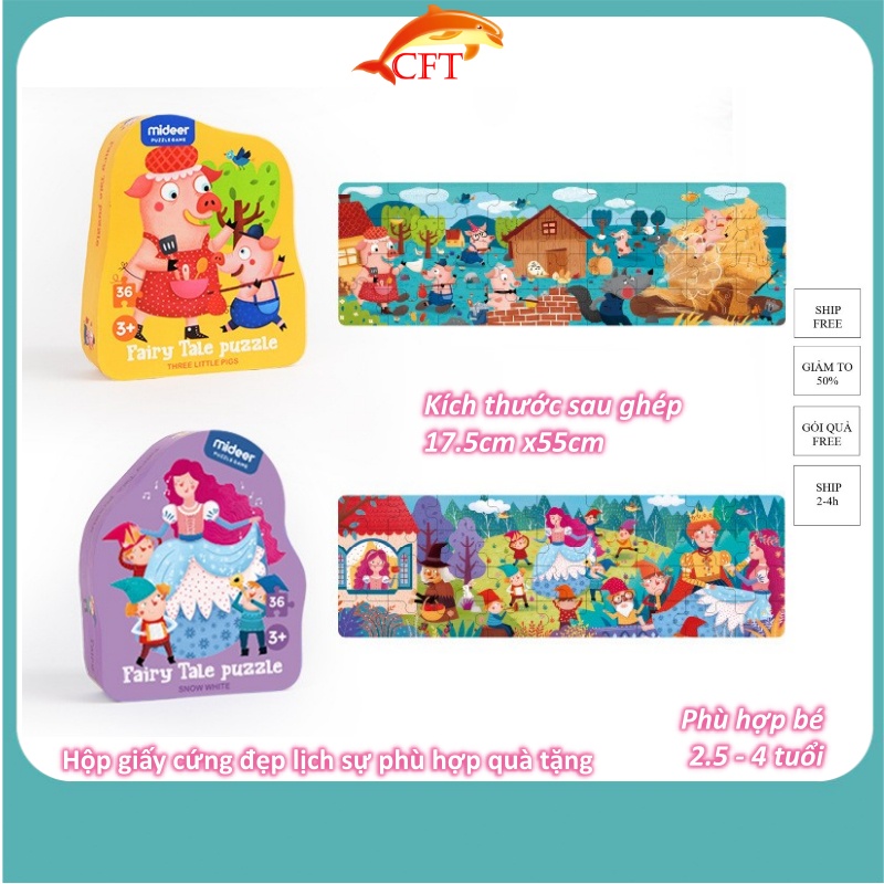 Xếp Hình Cho Bé Từ 3 Tuổi Bộ Ghép Hình Puzzle Cao Cấp Mideer 36 Mảnh 4 Mẫu Cổ Tích Bạch Tuyết Alice Ba Chú Heo Khăn Đỏ