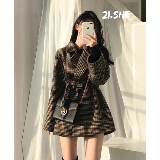 [Ảnh thật/hàng QC] Áo dạ kẻ ziczac 2 lớp kèm đai hot trend/ áo khoác dạ QC loại 1 | BigBuy360 - bigbuy360.vn