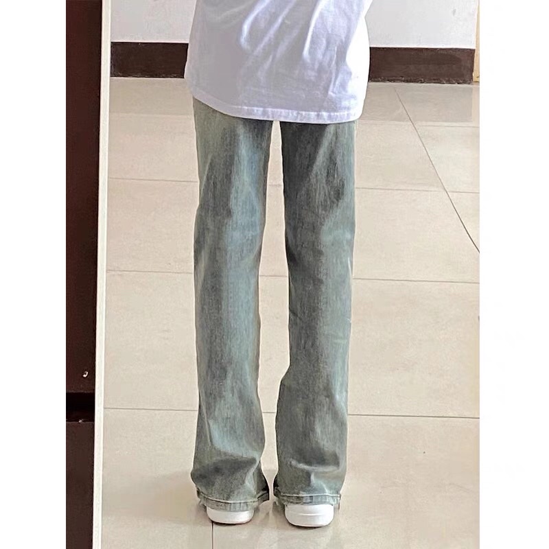 Mỹ cao cấp đường phố triều thương hiệu quần jean dây kéo bên của phụ nữ thiết kế phân chia cảm giác thích hợp quần ống