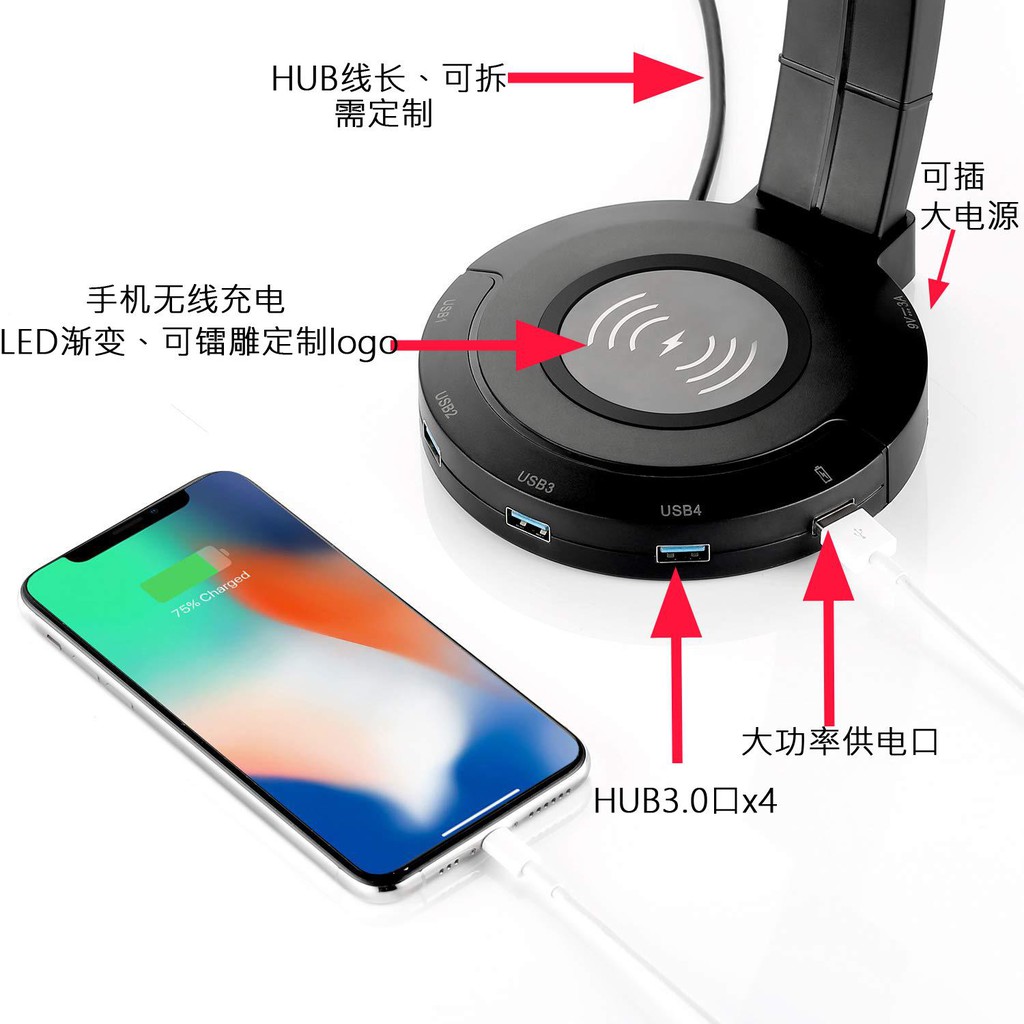 Giá treo tay nghe đa năng 4 cổng USB 3.0+sạc không dây IOS/Androi+ cổng sạc điện thoại nhanh. | BigBuy360 - bigbuy360.vn