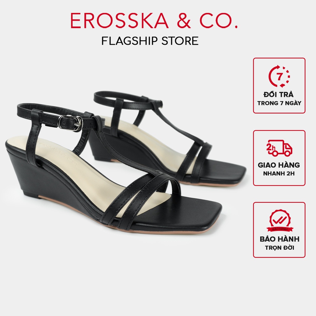 Erosska - Giày sandal đế xuồng quai mảnh dáng sang nhẹ nhàng màu đen - XE002
