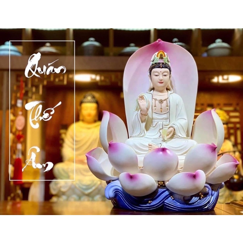 Quan âm tọa sen cao 40cm sứ Đức hoá hàng Đài Loan cao cấp