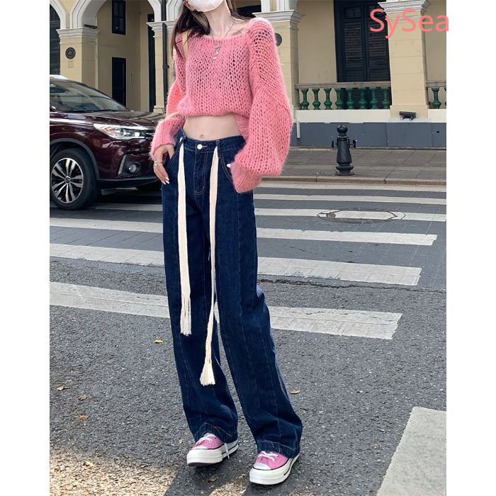 Quần Jeans Màu Sắc Đơn Giản Phong Cách Retro Cho Nữ