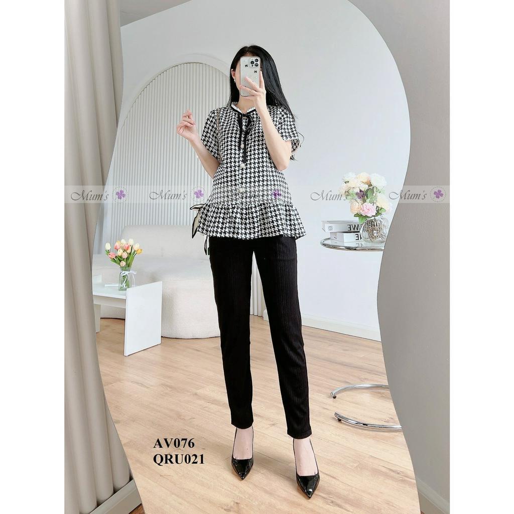 Quần bầu công sở thiết kế MUM'S SHOP  FREESHIP   QRU021M- Đũi xước baggy đáp bụng