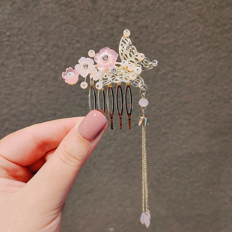 Trâm Cài Tóc Hình Bướm Đính Tua Rua Phong Cách Trung Hoa