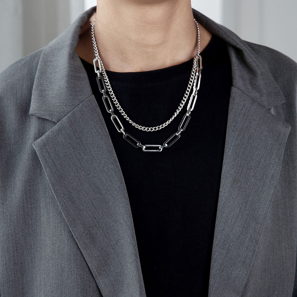 [Augustcloth | AugustJewelry] Dây chuyền/ vòng cổ hợp kim 2 dây xích 1 dày 1 mảnh phong cách Hàn Quốc