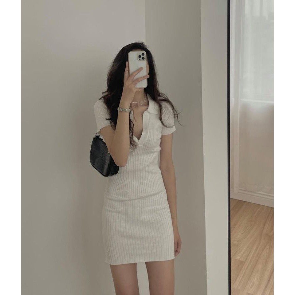 Đầm Body Dress 2021 Hàn Quốc Dongdaemun Thun gân dệt kim