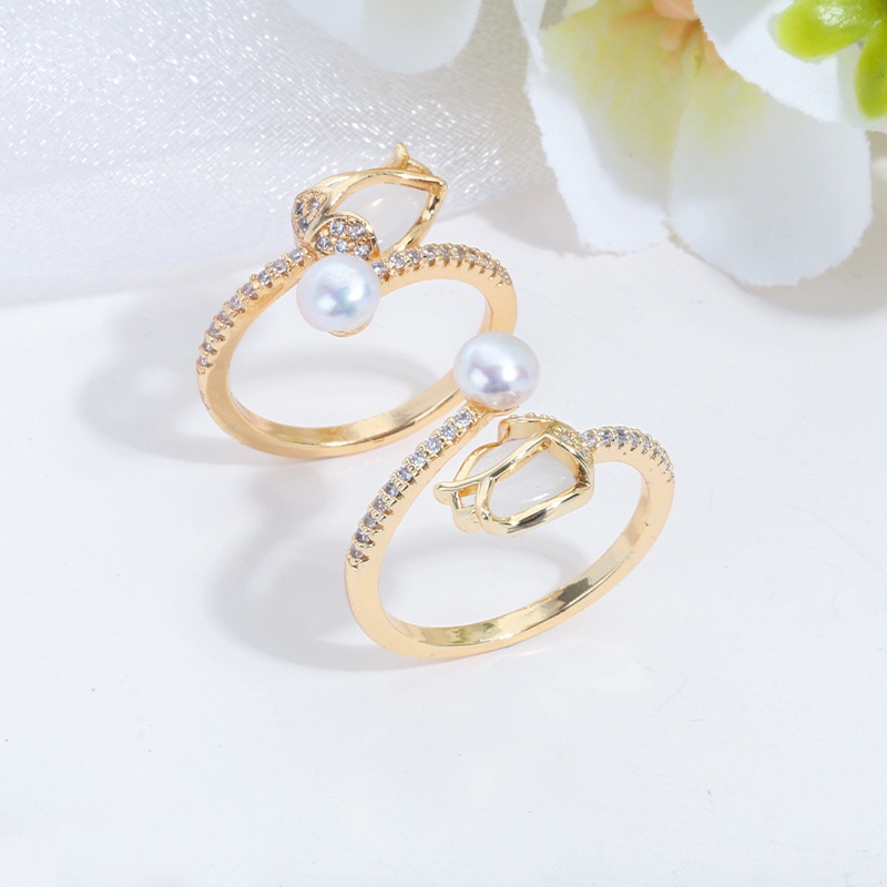 Nhẫn Hở Hình Hoa Tulip Đính Ngọc Trai Nhân Tạo Kích Thước 5-5.5mm