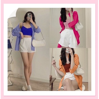 Set nữ 3 món, set đồ nữ áo bra kèm sơ mi mix quần đùi trắng sang chảnh
