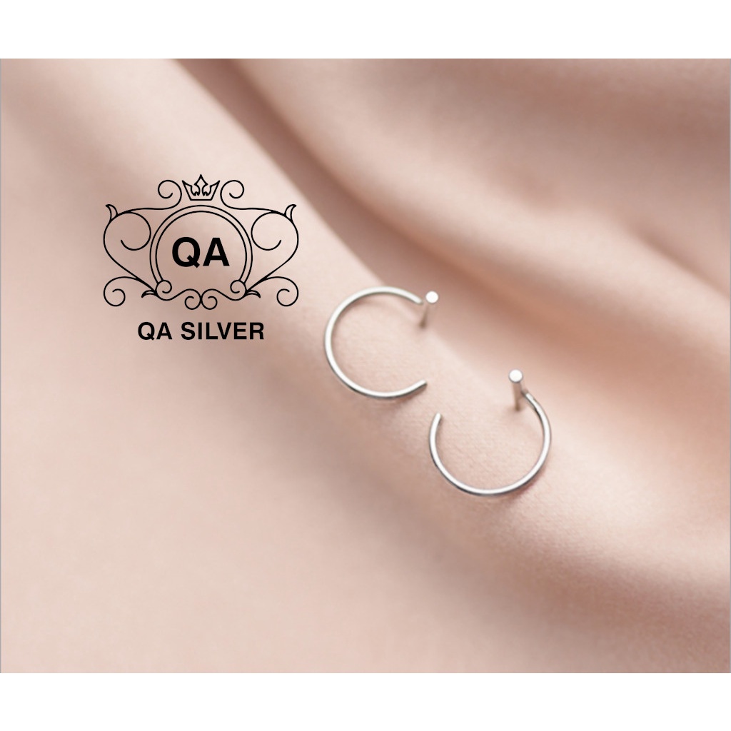 Khuyên tai bạc 925 móc chữ C thanh ngang bông nam nữ kẹp vành S925 MINI-PULL Silver Earrings QA SILVER EA190903