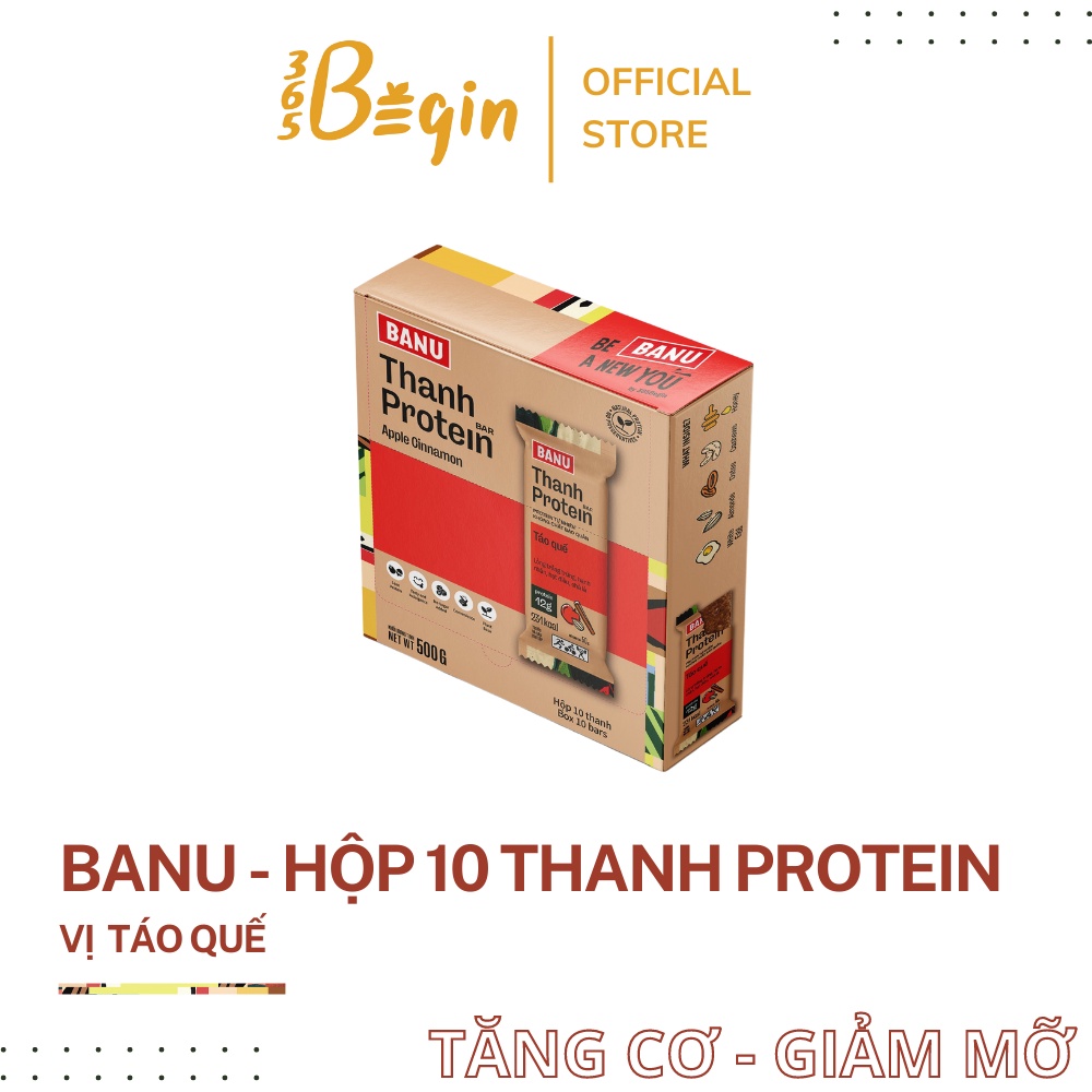 Hộp 10 thanh năng lượng protein bar BANU 365 BEGIN vị táo quế