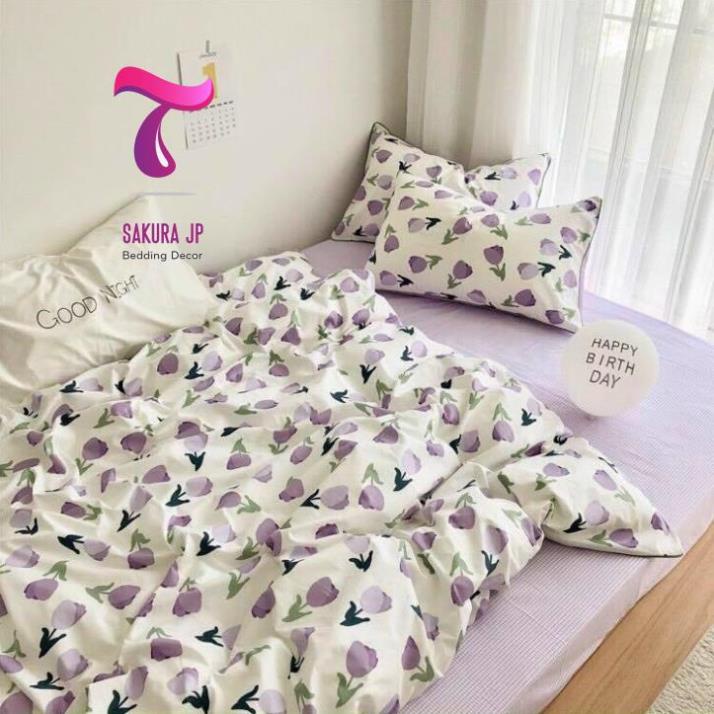 HÀNG MỚI- Set 4 món chăn ga gối cotton poly Vintage cao cấp Hàn Quốc-Chăn Ga Gối Poly