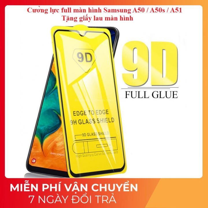 Cường lực Samsung A50 , A50s , A51 chống trầy full màn hình 10D , độ cứng 9H tặng kèm giấy lau màn hình