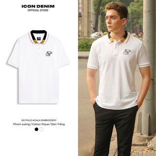 Áo Polo Nam ICON DENIM Tay Ngắn Cotton Pique Trơn Koala Embroidery PL100036