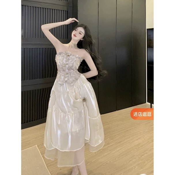 Đầm Cúp Ngực Công Chúa 𝐋𝐀𝐋𝐀𝐃𝐔𝐃𝐔 RETRO Hoa Hồng Kiểu Pháp/ Váy Tiểu Thư Vintage Xoè Tầng Voan Tơ Bồng Bềnh