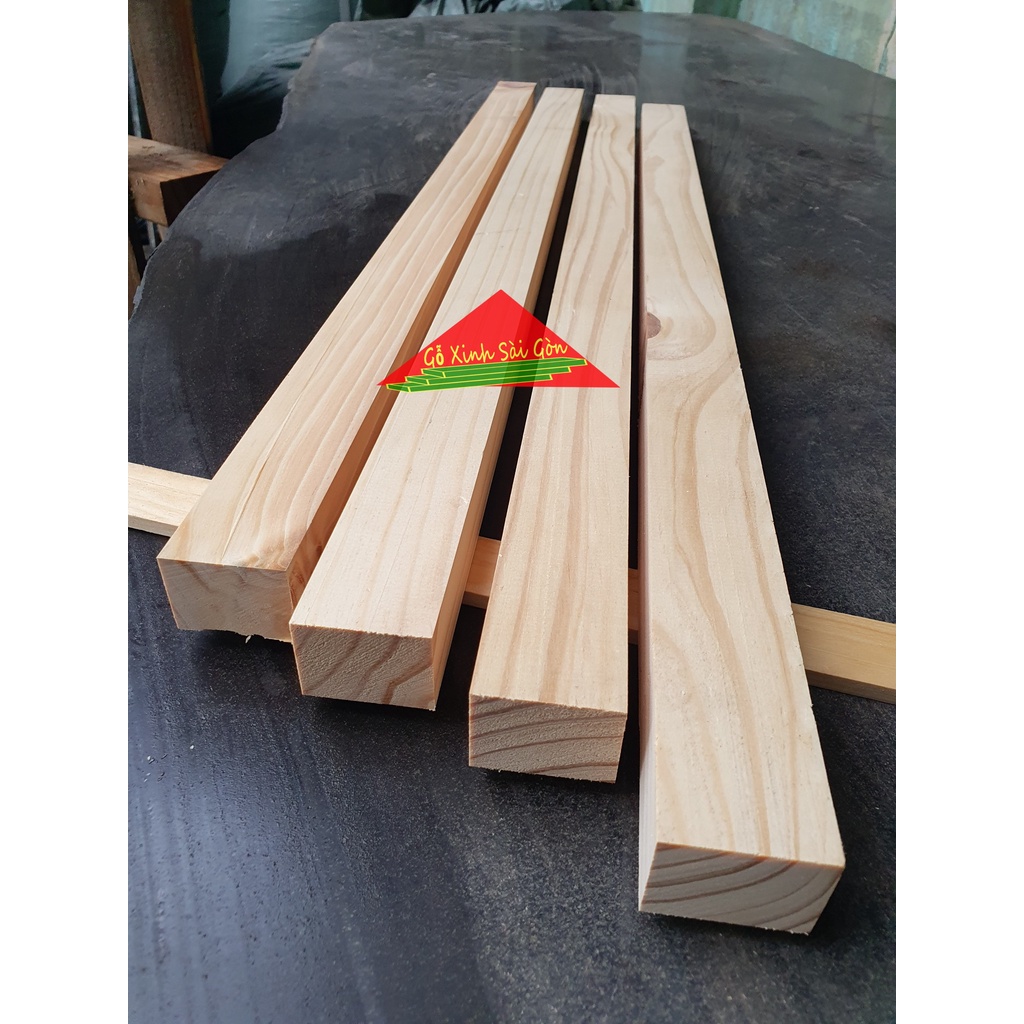 Thanh gỗ thông dài 80cm, vuông 3x4cm bào láng 4 mặt, cực đẹp cực chắc chắn, dùng đóng bàn, ghế, làm khung sườn