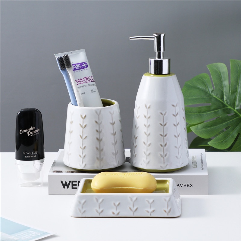 Bộ Ba Món Cốc Sứ Đựng Bàn Chải Kem Đánh Răng Xà Phòng Trang Trí Phòng Tắm Sáng Tạo