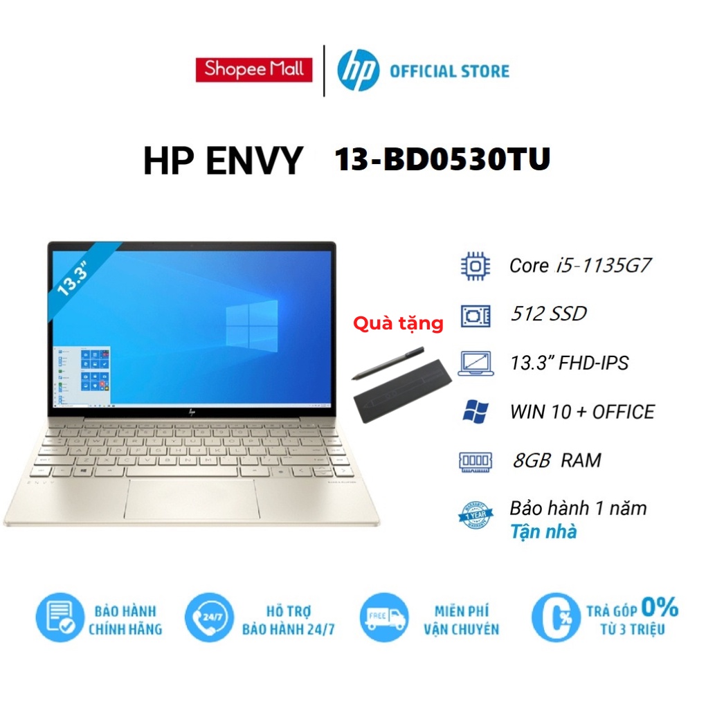 [Mã ELHP12 giảm đến 2TR2] Laptop HP Envy X360 13-bd0530TU 4Y0Y4PA i5-1135G7/8G/512GSSD/13.3FHDT/PEN/VÀNG/W11SL/LEDKB