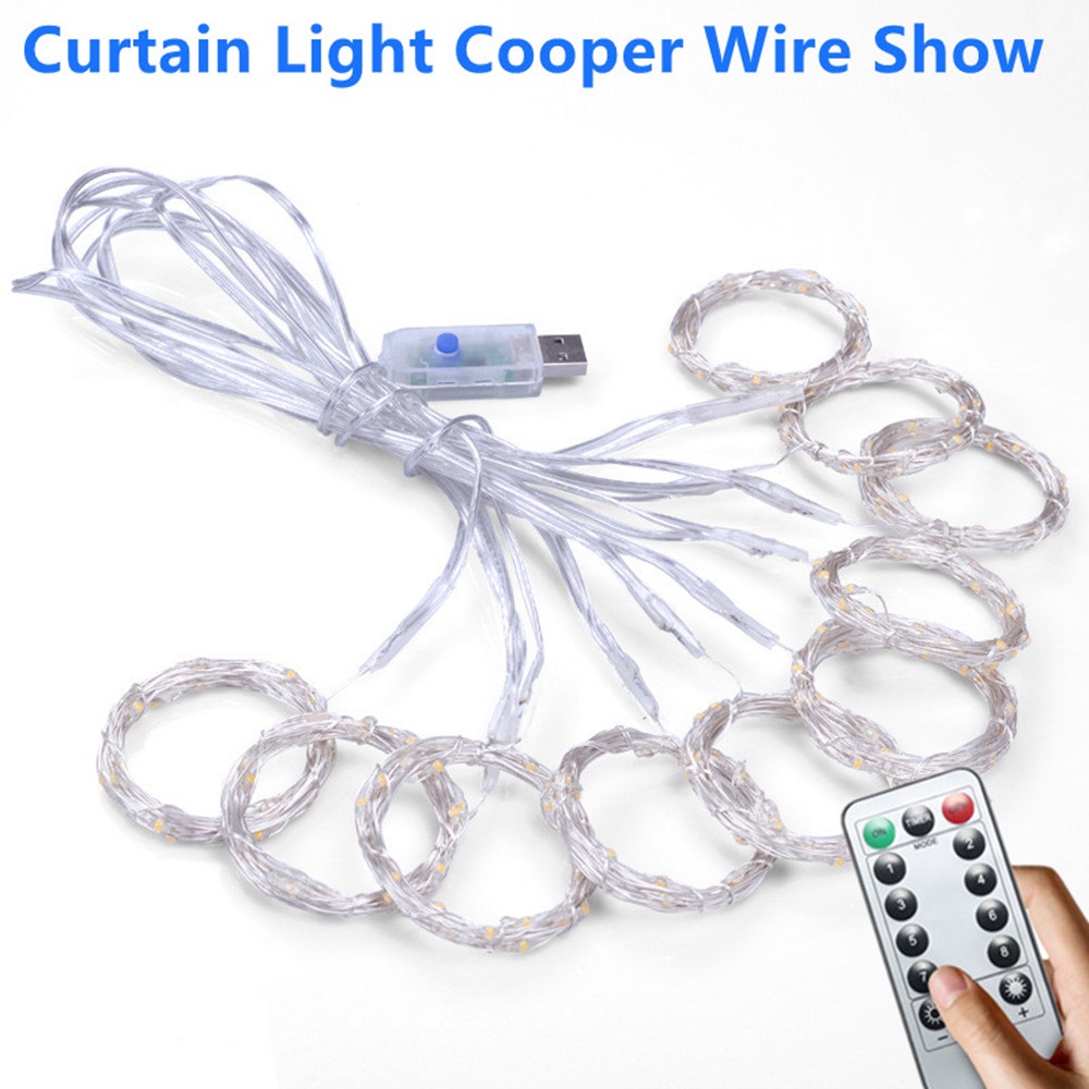 Dây Đèn LED Treo Rèm Cửa Trang Trí 3mx3m Kèm Điều Khiển Từ Xa 13 Phím