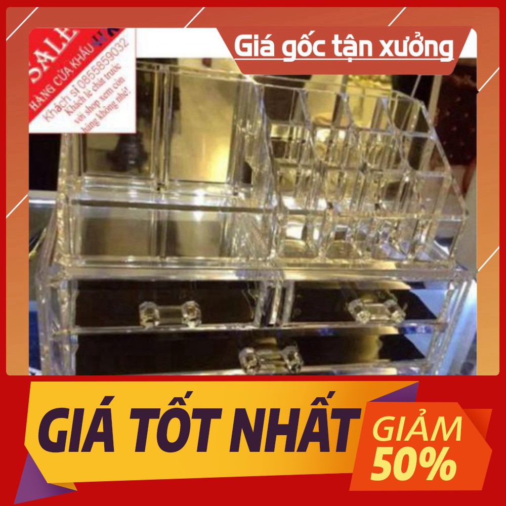 [Sale toàn shop] Sẵn hàng KỆ MỸ PHẨM 4 TẦNG KÈM KHAY SON TRONG SUỐT