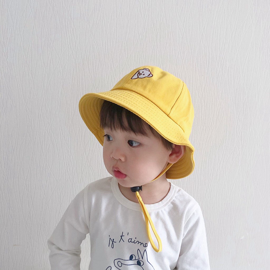 Mũ vành tròn cho bé thêu hình gấu siêu đáng yêu cho bé trai bé gái 6 - 24 tháng