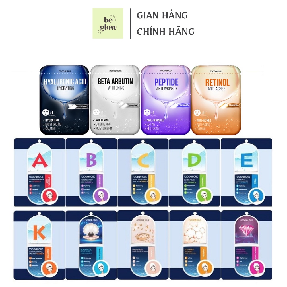 (Bán lẻ) Mặt nạ giấy dưỡng da, dưỡng ẩm, chăm sóc da và nâng cơ Foodaholic Mask 23g - Be Glow Beauty