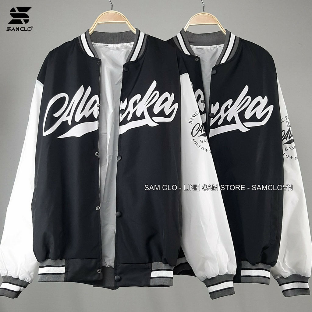 Áo khoác dù bomber 2 lớp nam nữ SAM CLO phong cách bóng chày form rộng unisex mặc cặp - couple in bts đen
