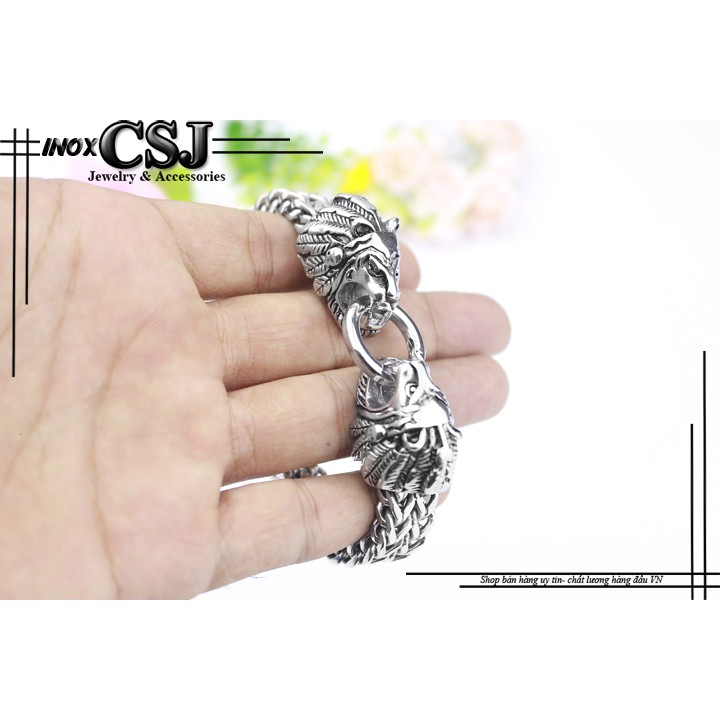 lắc tay inox cao cấp 2 đầu sư tử siêu ngầu, đẹp , không đen - tặng hộp đựn xinh xắn
