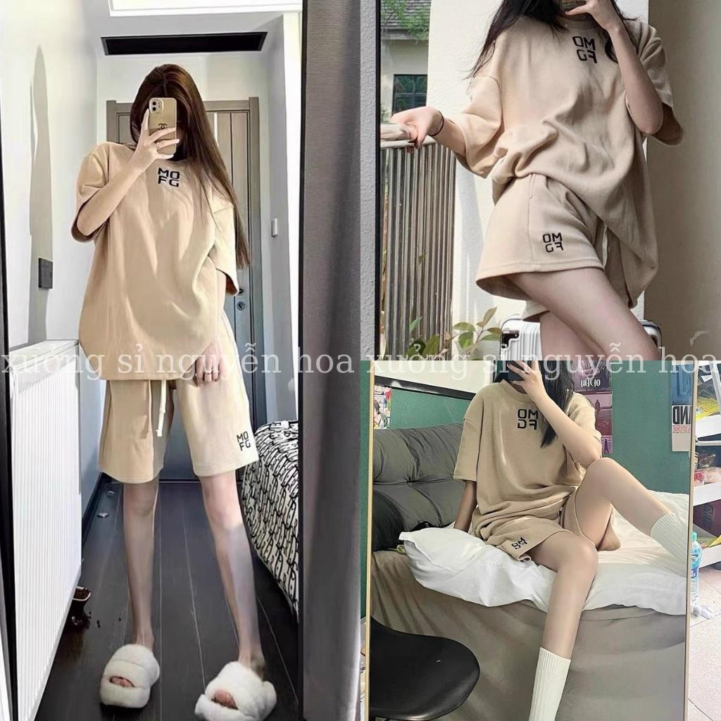 sét bộ áo thun thêu chữ mofg form rộng kèm quần đùi dây rút phong cách hàn quốc trẻ động xưởng sỉ nguyễn hoa