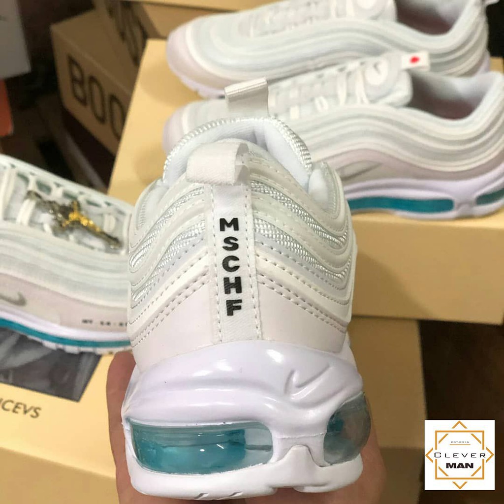 (FULLBOX - TẶNG MÓC KHÓA) Giày thể thao AIR MAX 97 &quot;Jesus shoes&quot; MSCHFx INRI Trắng đế xanh dương